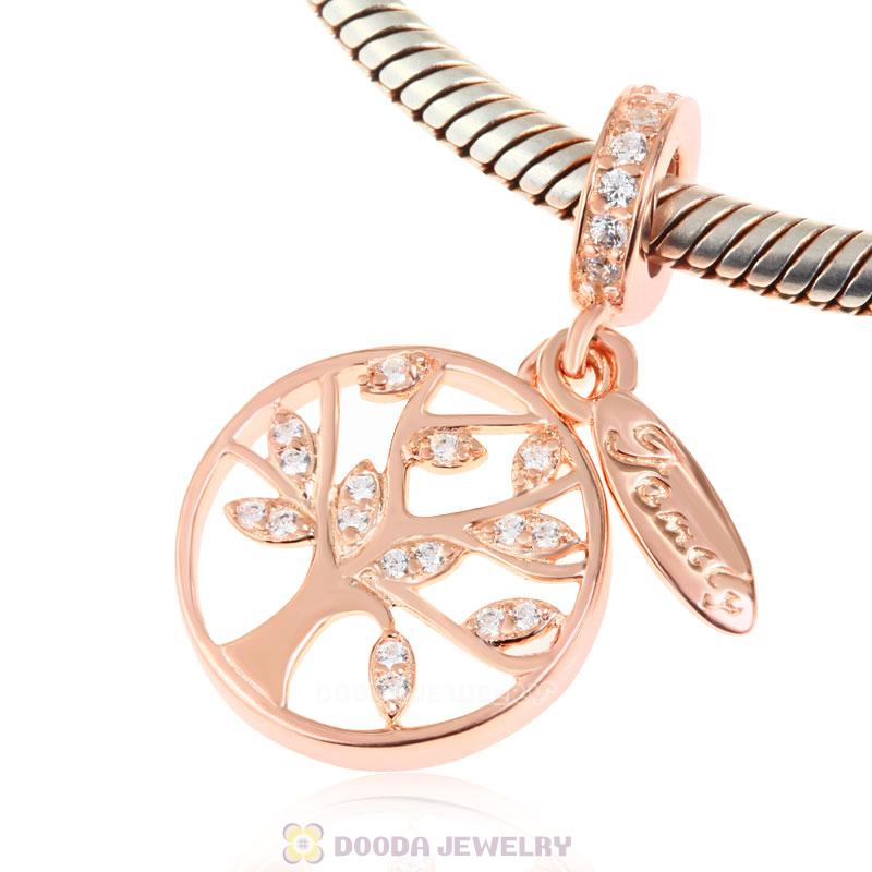 Rose Gold Family Tree Dangle with Clear CZ Charm
