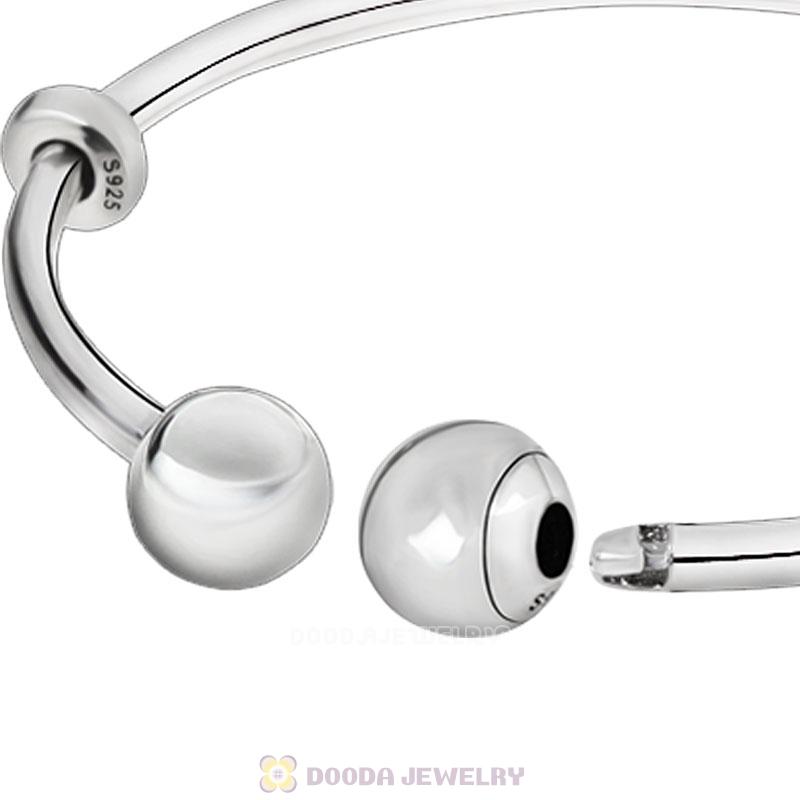 925 Sterling Silver Open Bangle Bracelet with Smooth Ball
