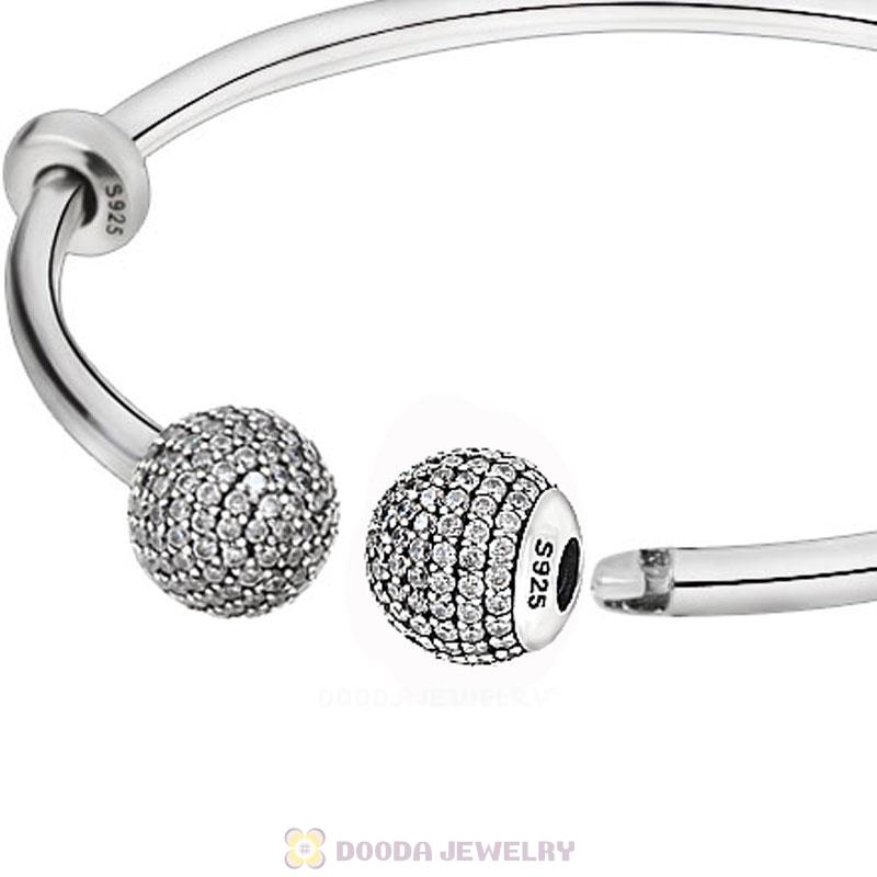 925 Sterling Silver Open Bangle Bracelet with Gemstone Ball