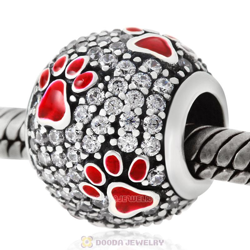 Red Dog Pawprint Charm with Clear CZ