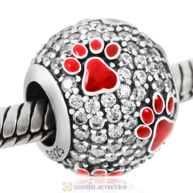 Red Dog Pawprint Charm with Clear CZ