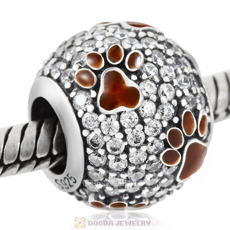 Coffee Dog Pawprint Charm with Clear CZ