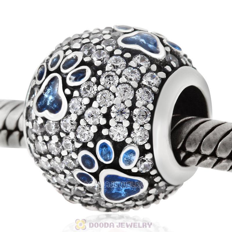 Blue Dog Pawprint Charm with Clear CZ