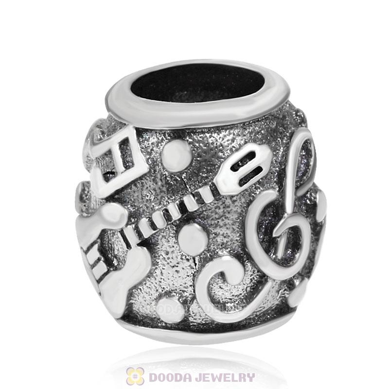 Music Note and Guitar Charm Antique Sterling Silver