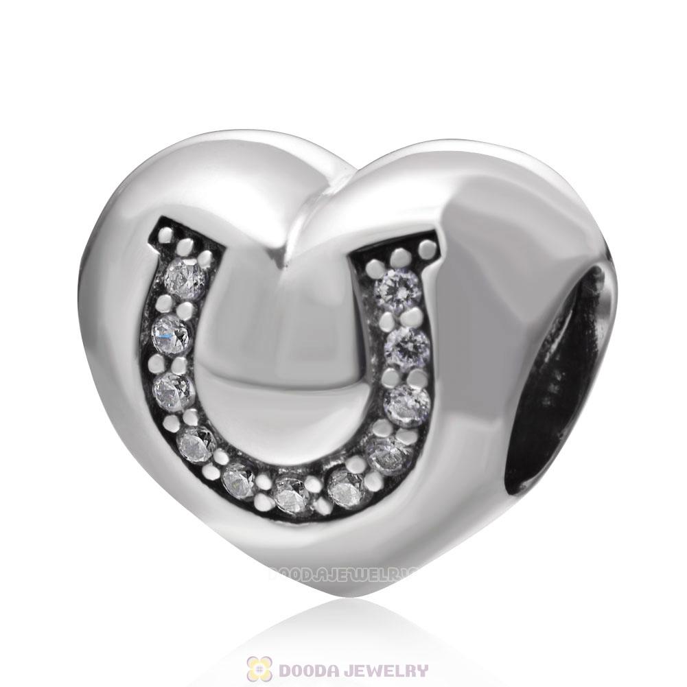 Love Charms with Horseshoe CZ 925 Sterling Silver 