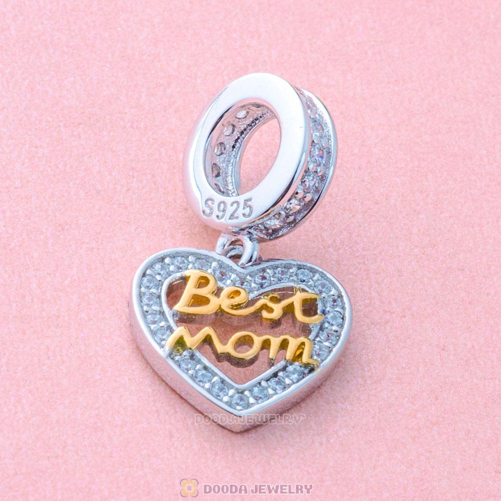 Best Mom Heart Dangle Charm Beads 925 Sterling Silver