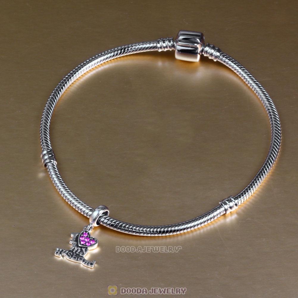 I Love my Husband Charm 925 Sterling Silver with Rose Crystal