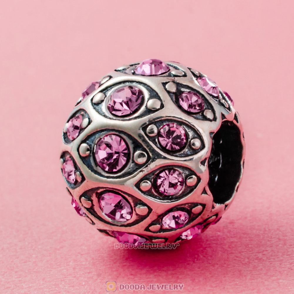 Pave Evil Eye Charm Bead with Pink Austrian Crystal