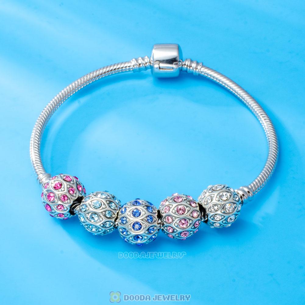 Pave Evil Eye Charm Bead with Rose Austrian Crystal