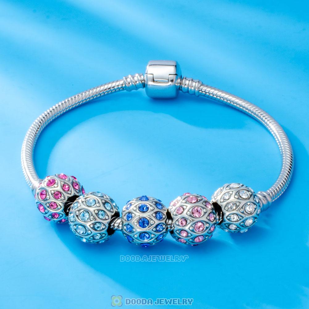 Pave Evil Eye Charm Bead with Sapphire Austrian Crystal