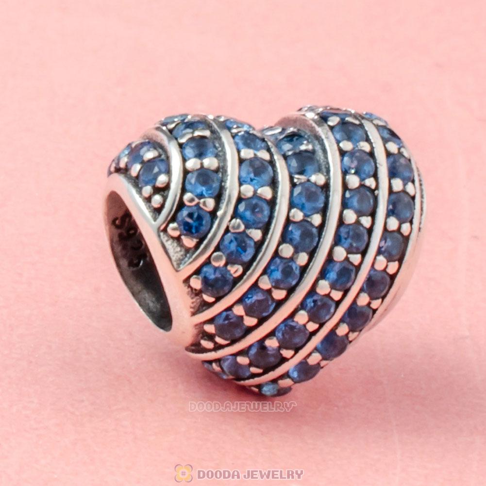 Pave Heart Charm Bead with Blue Zircon