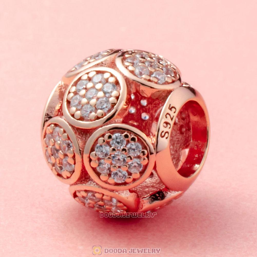 Rose Gold Circle Charm Bead with White Zircon