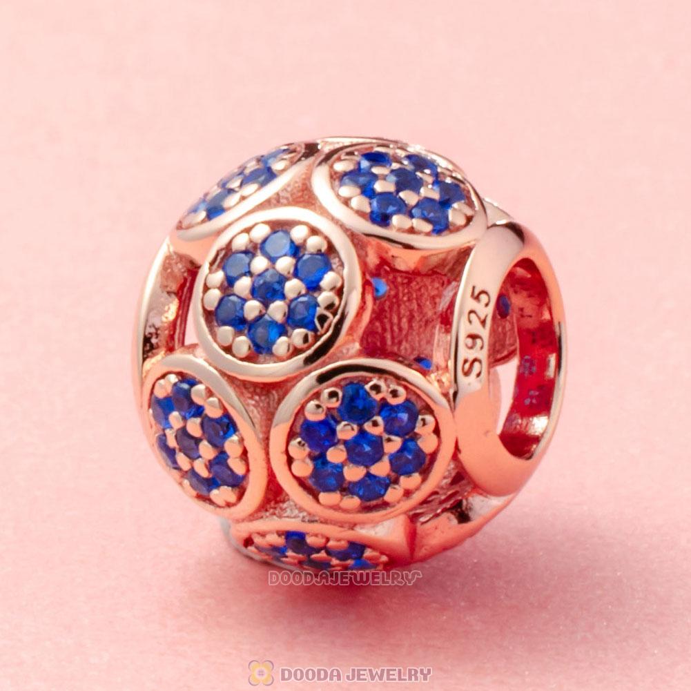 Rose Gold Circle Charm Bead with Blue Zircon