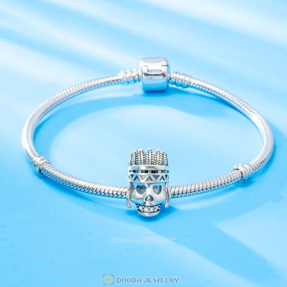 Indian Chief Skull Charm Antique 925 Silver