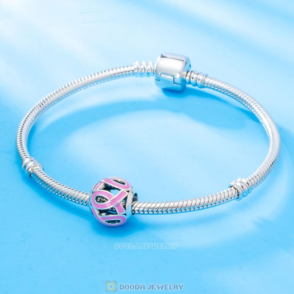 Breast Cancer Awareness Pink Ribbon Charms with Enamel