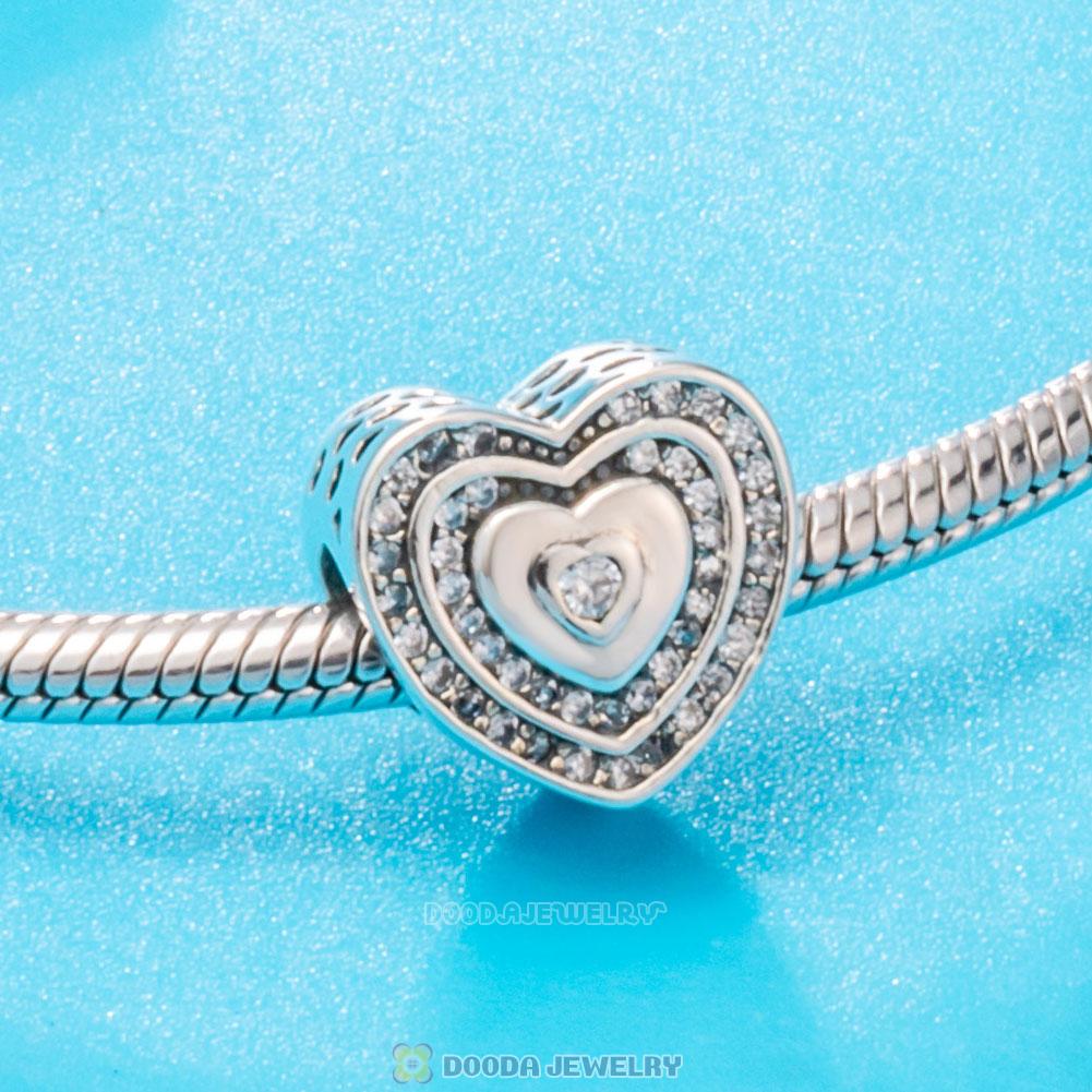 Lavish Heart Charm Bead with White Zircon