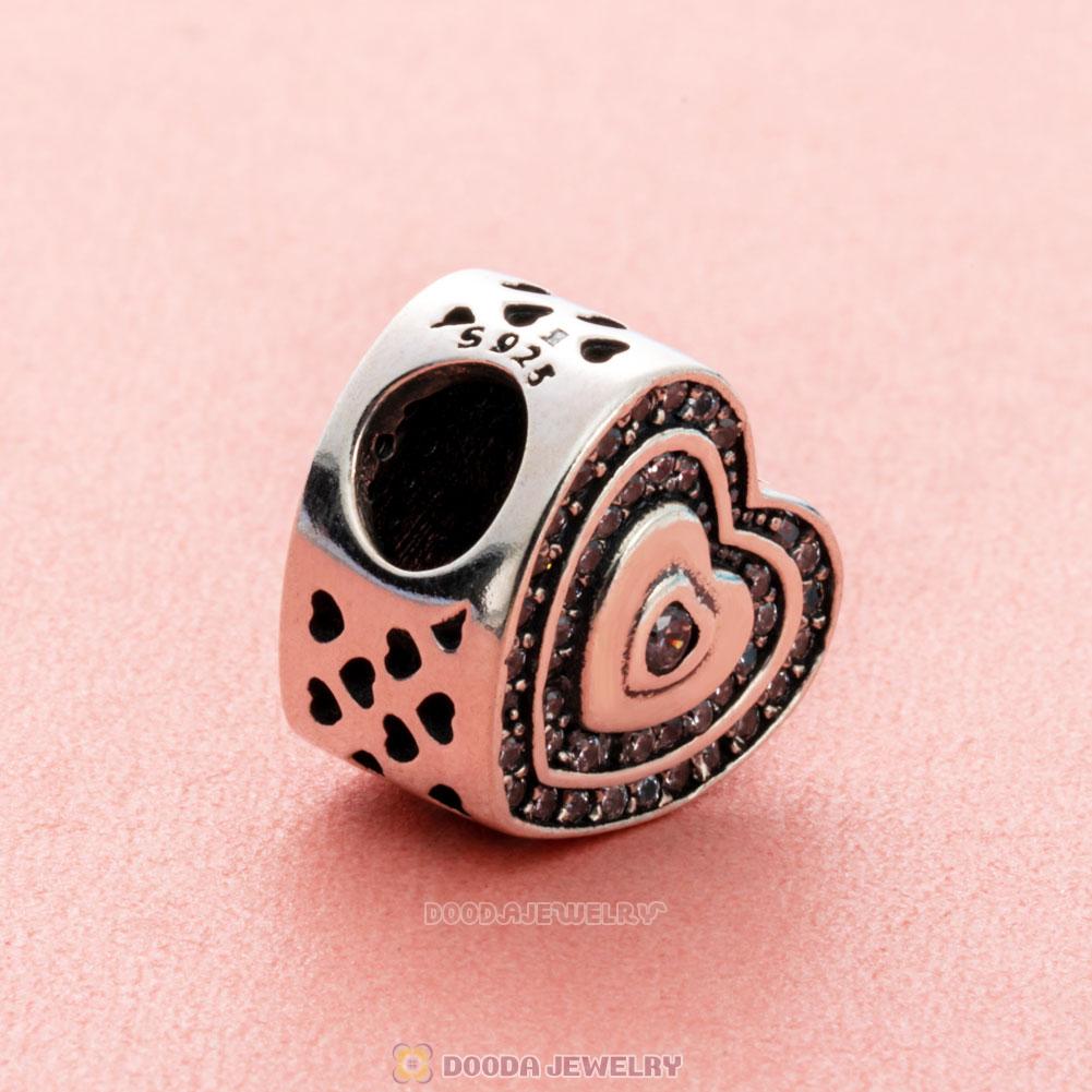 Lavish Heart Charm Bead with White Zircon