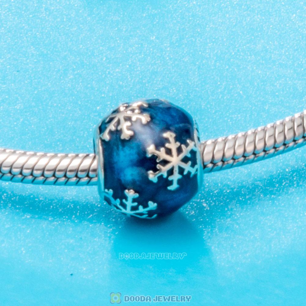 925 Sterling Silver Snowflake with Blue Enamel Charm