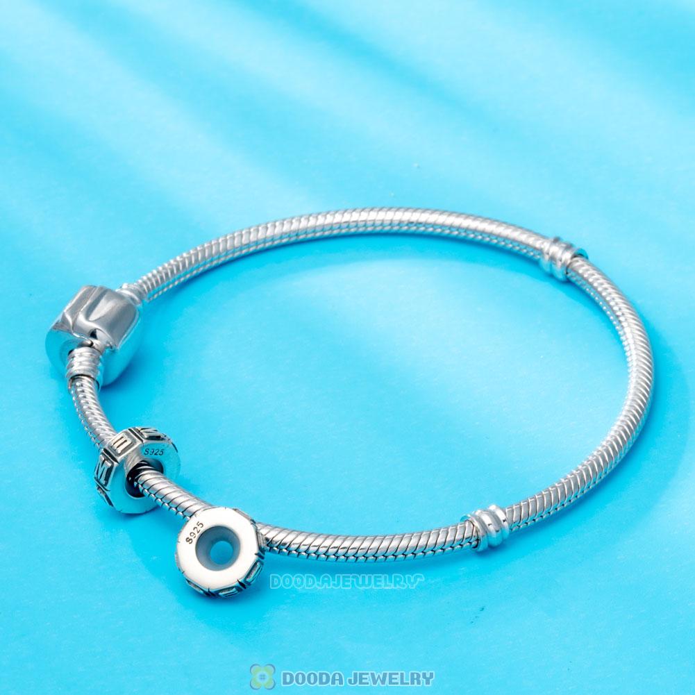 Alphabet Letter M 925 Sterling Silver Rubber Stopper Beads 