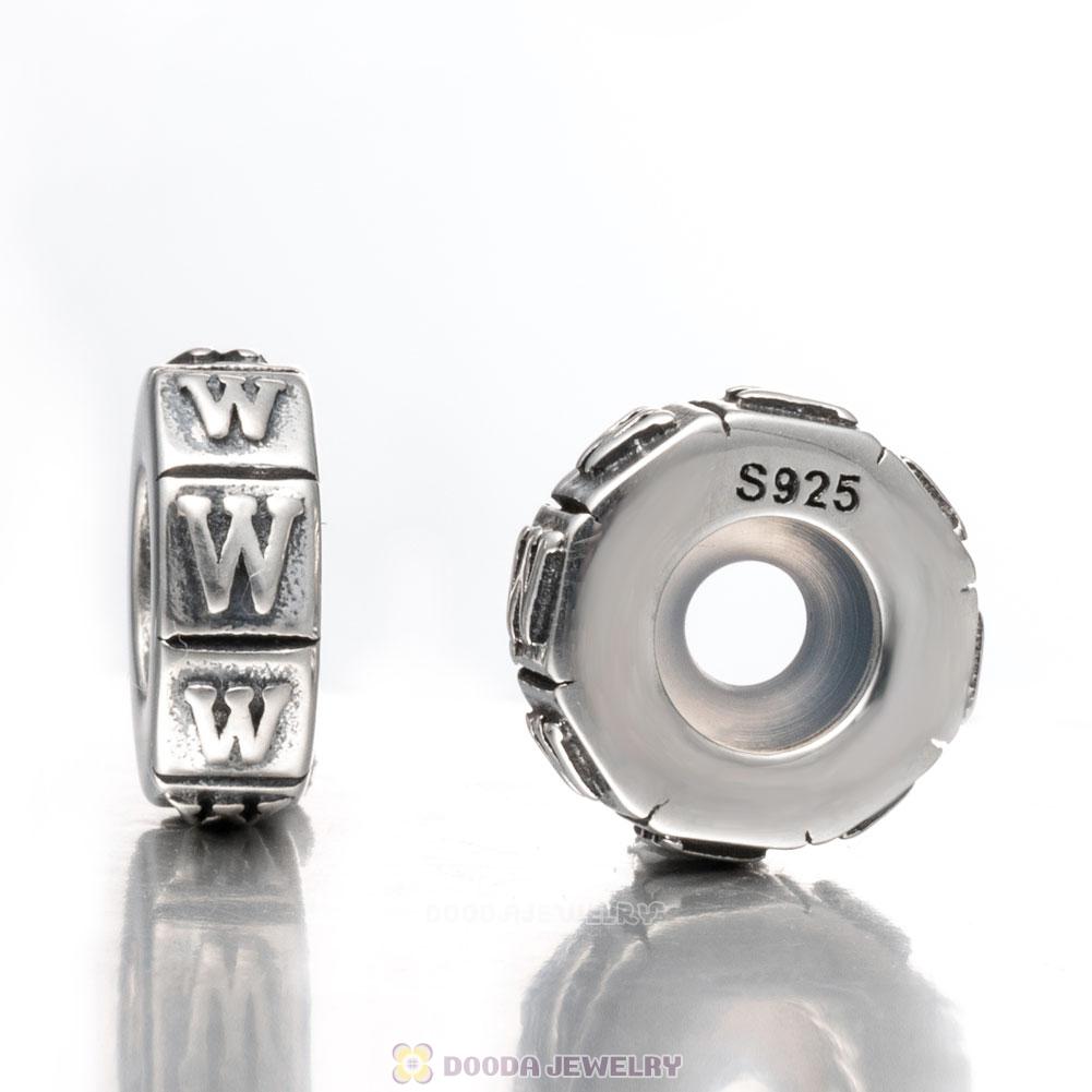 Alphabet Letter W 925 Sterling Silver Rubber Stopper Beads 