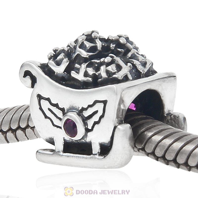 Christmas Style Santa Claus Sleigh Charm Beads with CZ Stone