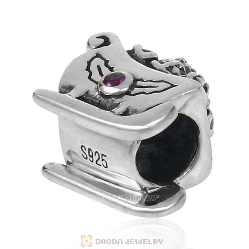 Christmas Style Santa Claus Sleigh Charm Beads with CZ Stone