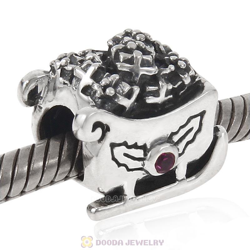 Christmas Style Santa Claus Sleigh Charm Beads with CZ Stone