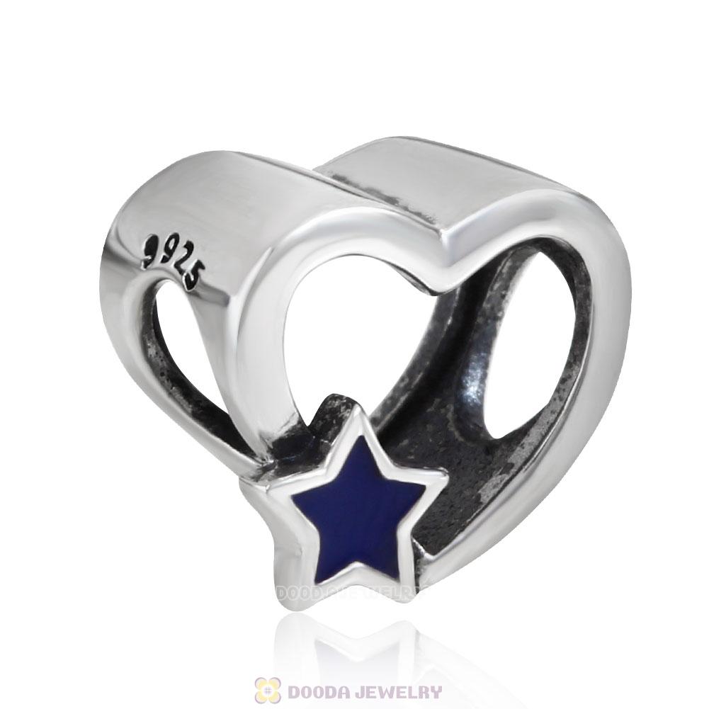 Heart and Star Charm with Blue Enamel