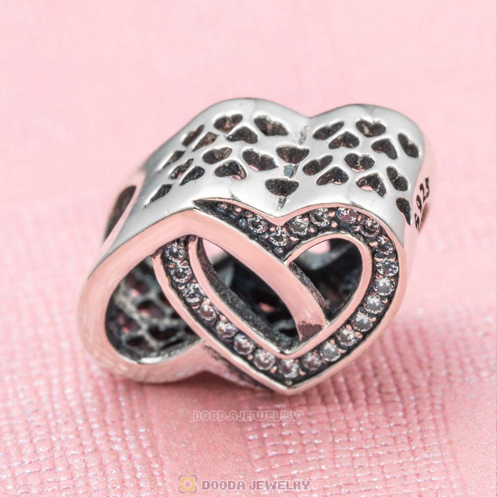Entwined Love Heart Charm Beads with Clear CZ