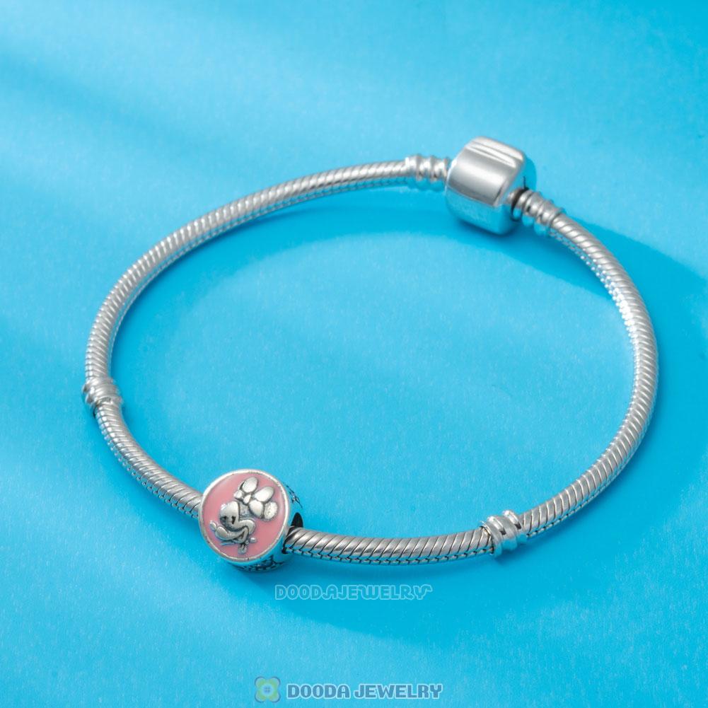 Minnie Mouse Charm Bead in Sterling Silver with Pink Enamel
