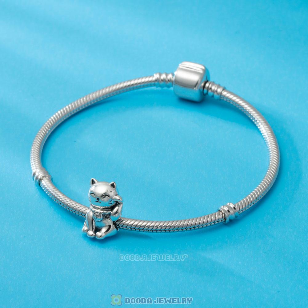Lucky Cat Charm in 925 Sterling Silver with Screw