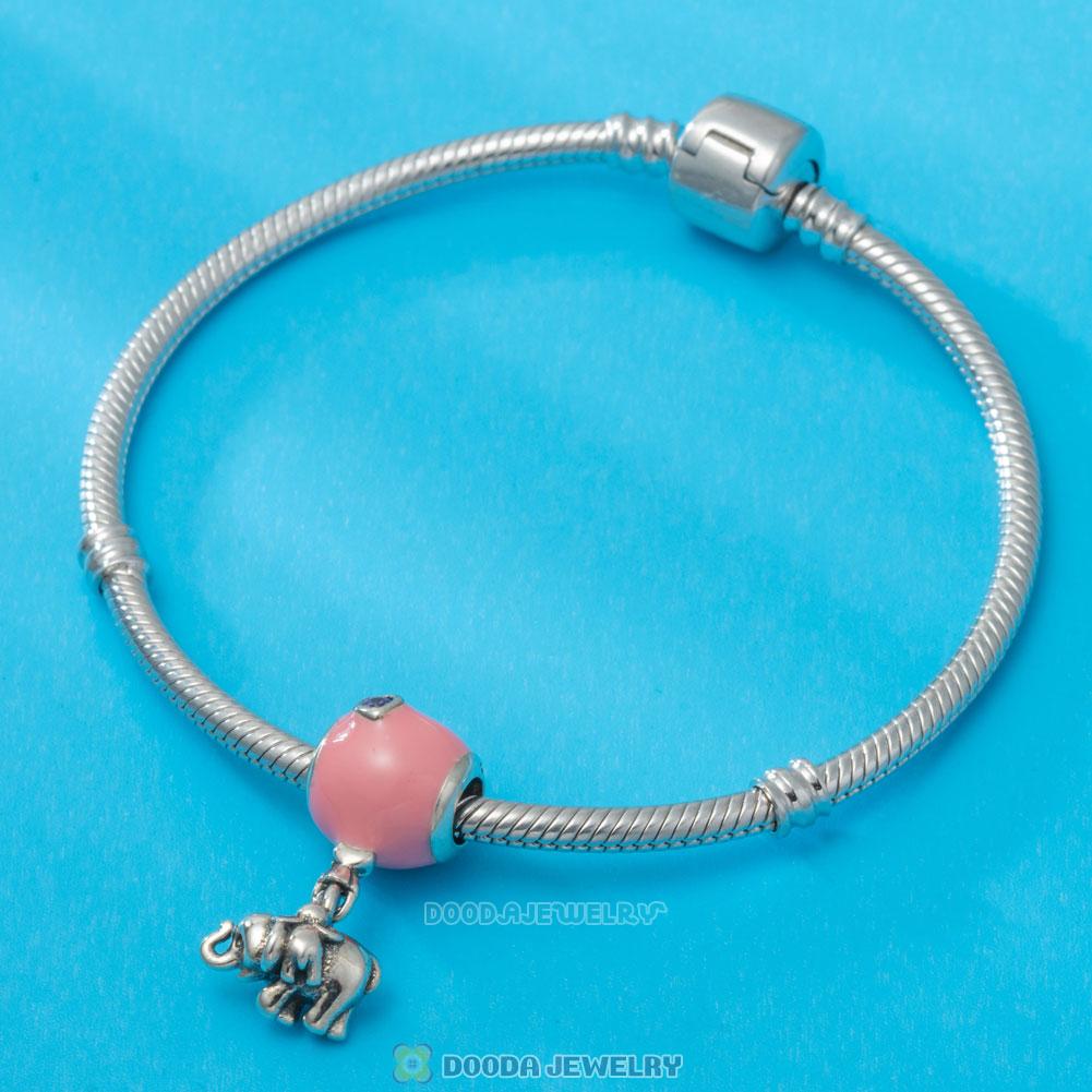 Elephant and Pink Ballon Charm in 925 Sterling Silver