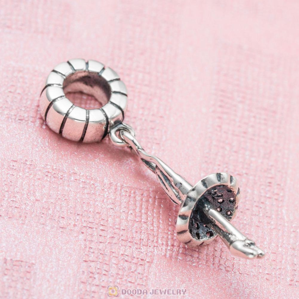 Ballerina Hanging Charm in 925 Sterling Silver with Clear Cz