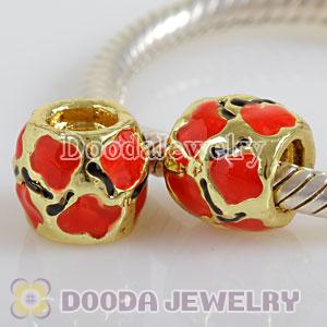 Wholesale gold plated European alloy beads enamel red hot heart