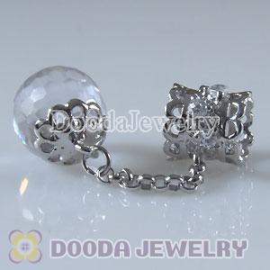 925 Sterling Silver European Pendant Dangle White CZ Stone