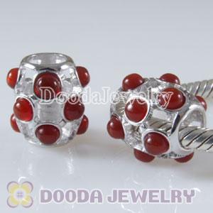 Sterling Silver European Style Beads with Red Carnelian