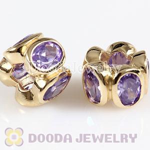 Gold Plated European 925 Silver Beads with Purple Stone