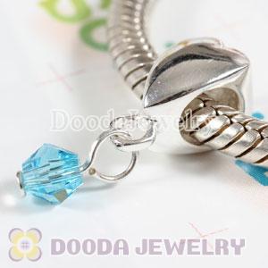 925 Sterling Silver European Heart Charms Dangle sapphire blue Stone