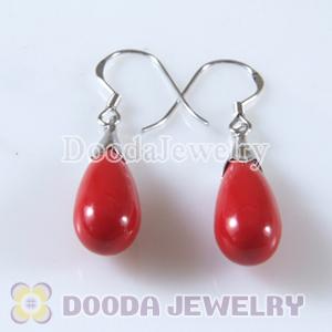 925 Sterling Silver European Style Earring Dangle Red Jade Stone