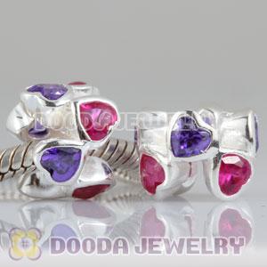 925 Sterling Silver European Style Beads with Red Purple Heart Stone
