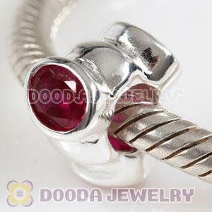S925 Sterling Silver European Style Beads with Red Stone