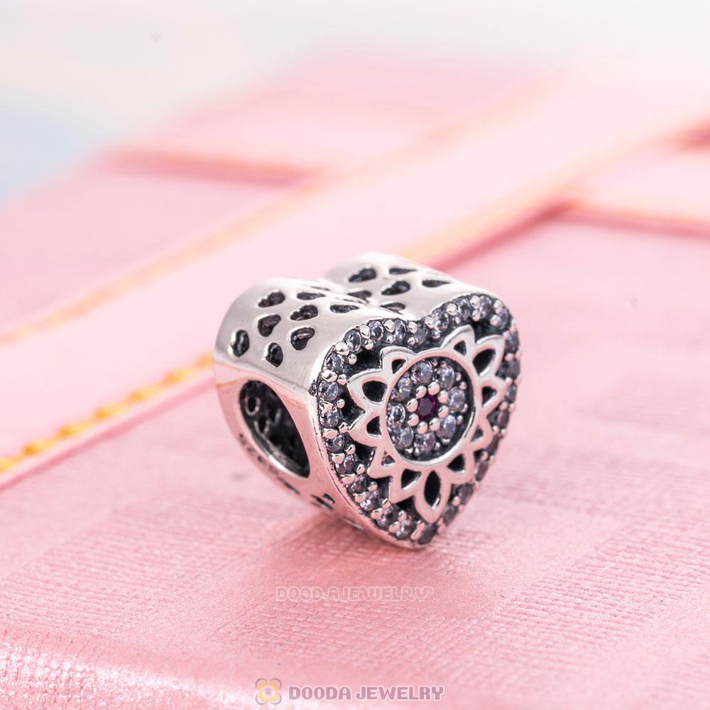 Glittering Love Heart Charms with Clear and Fuchsia CZ