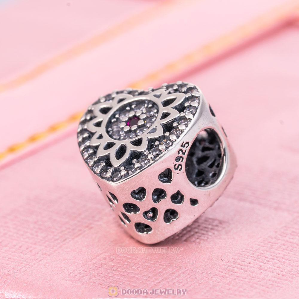 Glittering Love Heart Charms with Clear and Fuchsia CZ