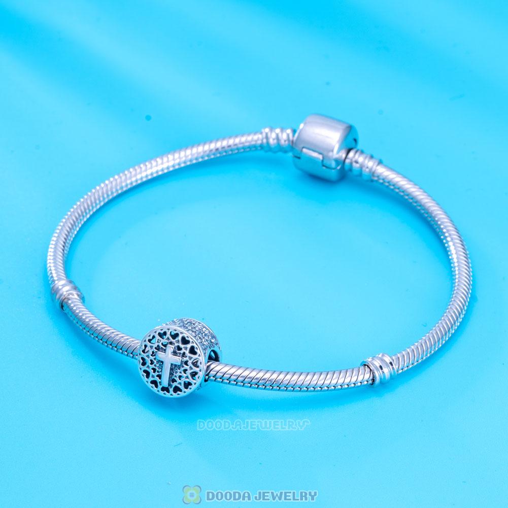 Saint Cross and Heart Charm with White Zircon