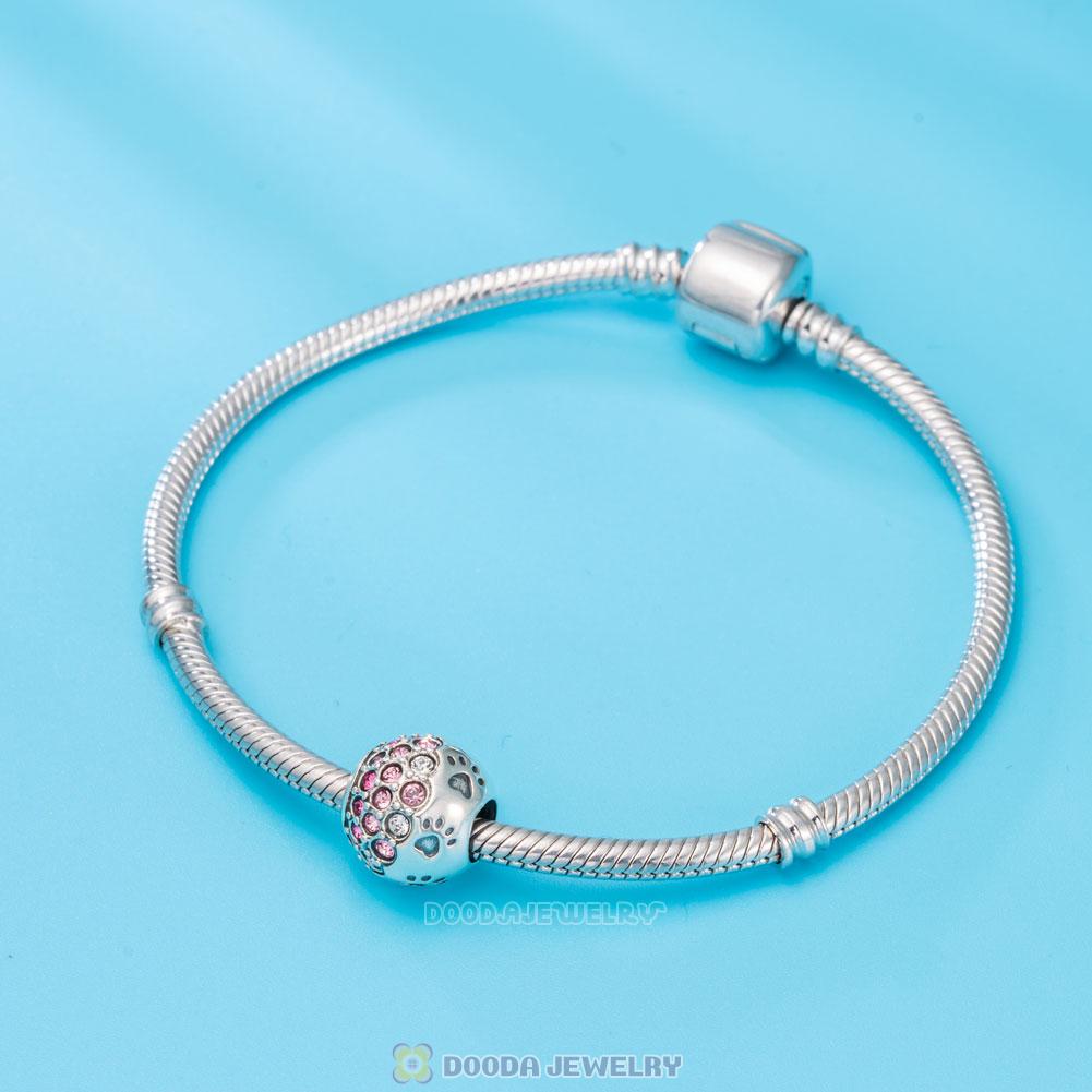 Dog Paw Print Charm 925 Sterling Silver with Austrian Crystal