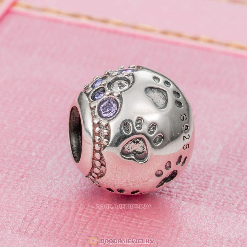 Dog Paw Print Charm 925 Sterling Silver with Austrian Crystal