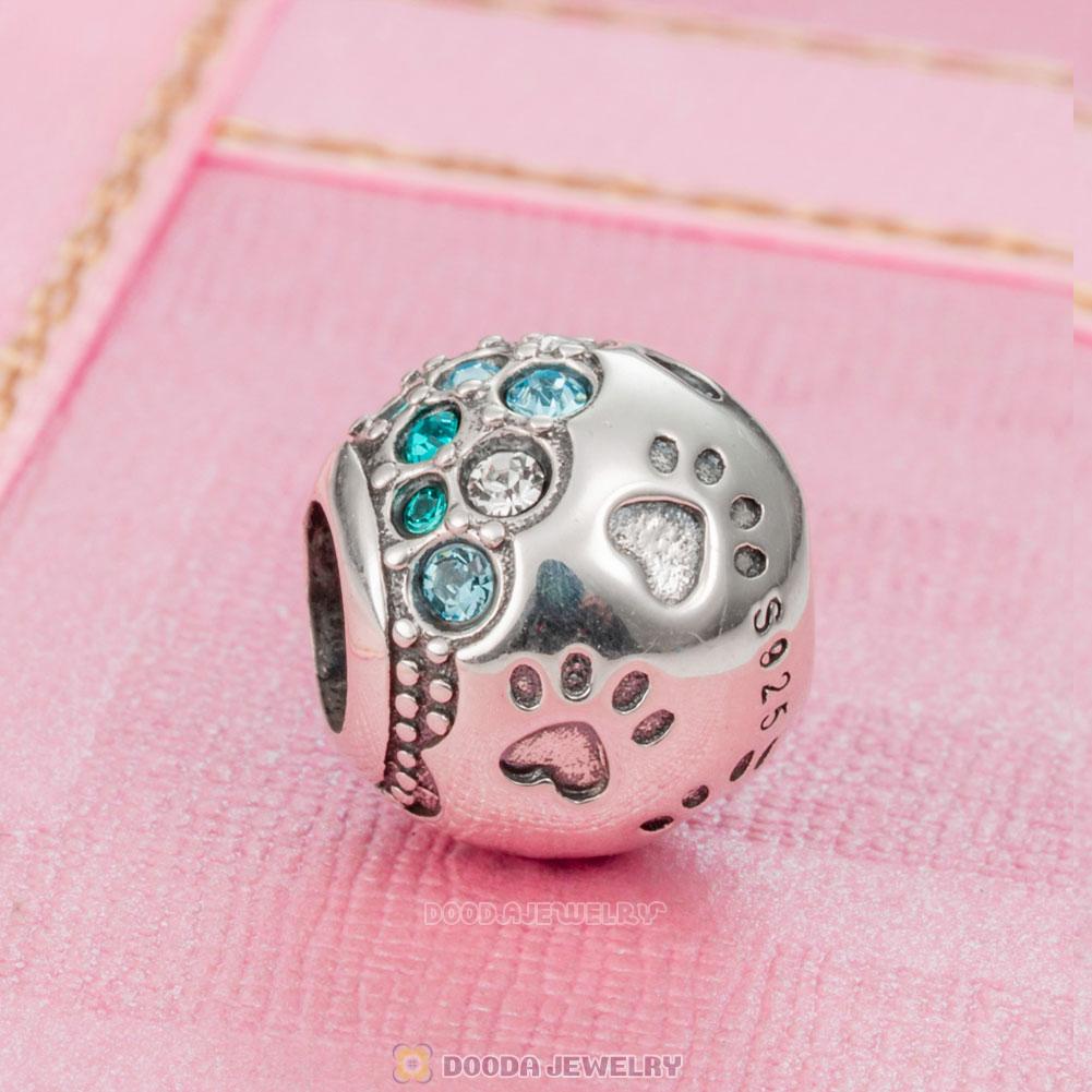 Dog Paw Print Charm 925 Sterling Silver with Austrian Crystal