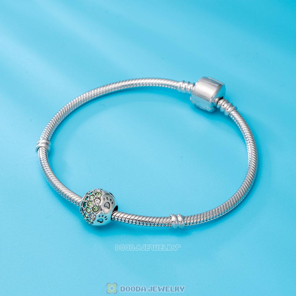 Dog Paw Print Charm 925 Sterling Silver with Austrian Crystal