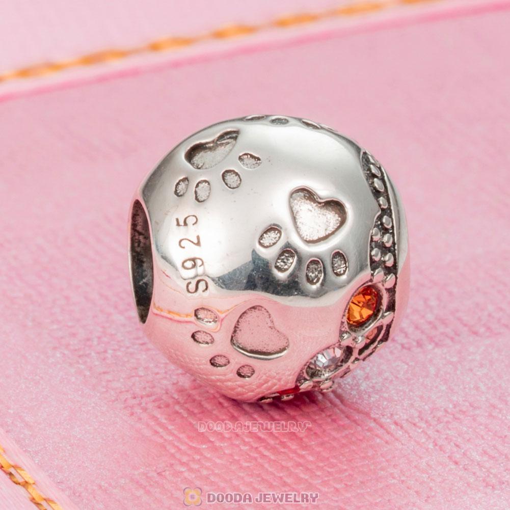 Dog Paw Print Charm 925 Sterling Silver with Austrian Crystal