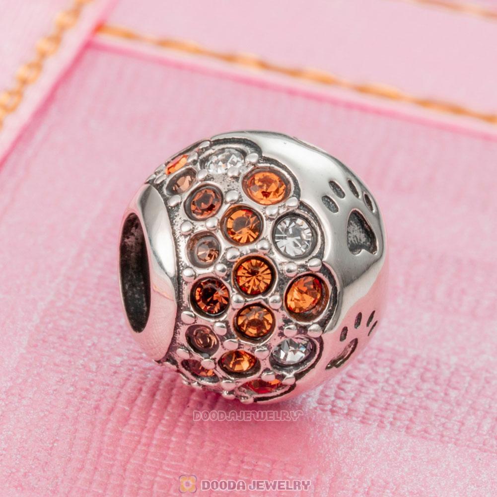 Dog Paw Print Charm 925 Sterling Silver with Austrian Crystal